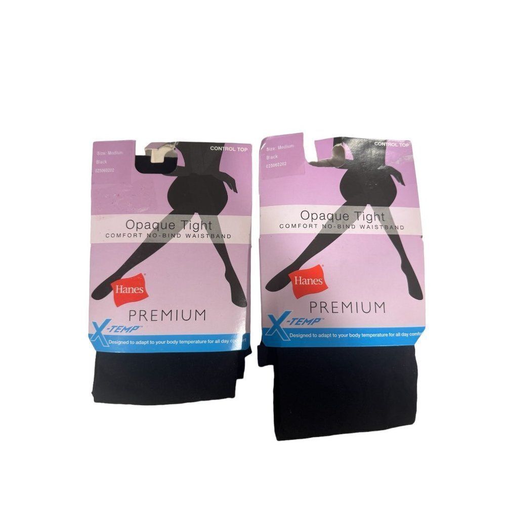 Hanes Premium X-Temp Opaque TIghts with Control Top Black Sz Medium 2 Pairs